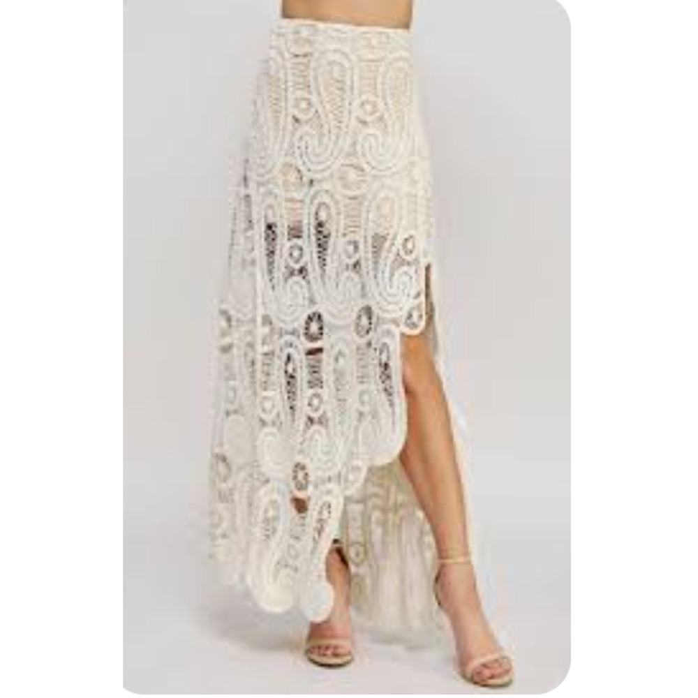 Ivory Asymmetrical crochet skirt Boho-Chic Statement Festival Resort Beech Sz-M - Picture 10 of 10